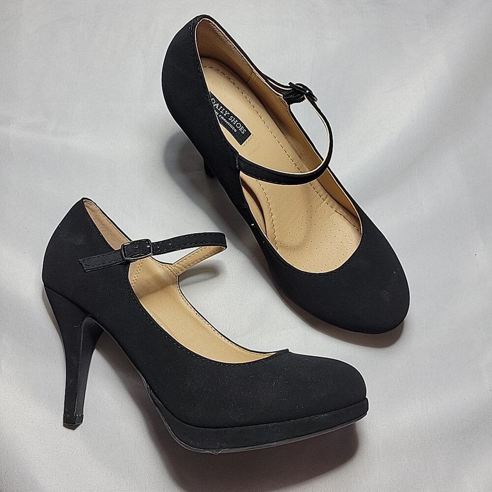 Daily Shoes San Francisco Black Mary Jane Suede Heels Womens Size 8.5 US 38.5 EU
